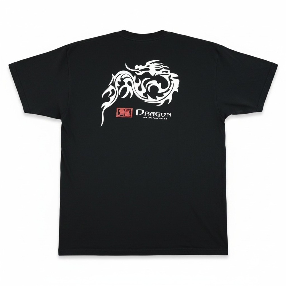 Vintage Hawaii Shirt Mens 2XL Black White Dragon Graphic Crew Neck Y2K Pro Club - Picture 1 of 13